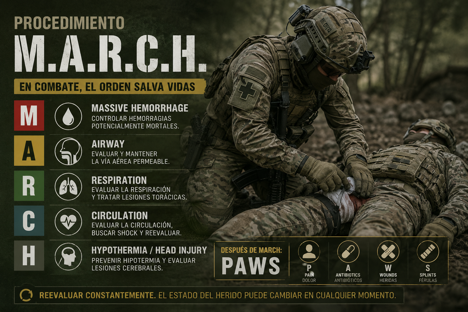 M.A.R.C.H.: el protocolo que ordena las prioridades para salvar una vida en combate